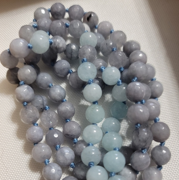Aquamarine, Amazonite & Quartz Prayer Mala Beads, 24" - Picture 10 of 12